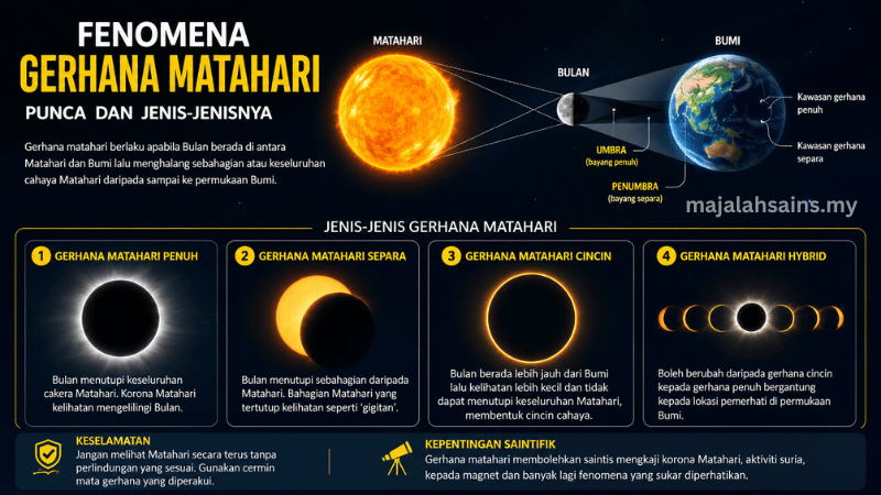 Fenomena Gerhana Matahari: Punca dan Jenis-Jenisnya