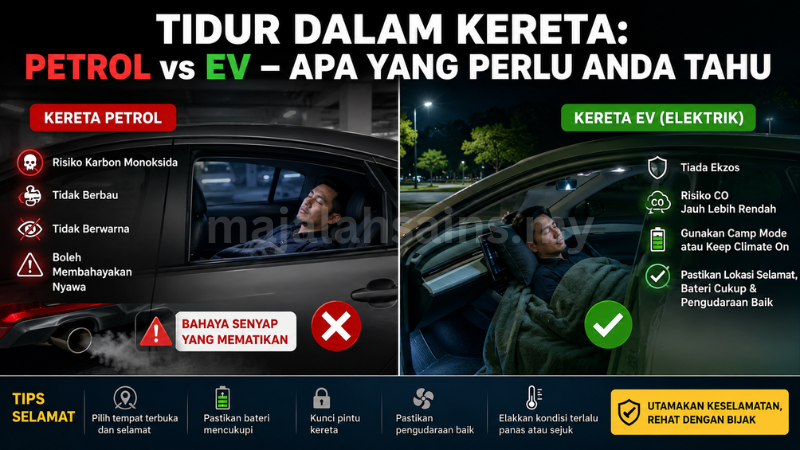Tidur Dalam Kereta EV Lebih Selamat Dari Risiko Karbon Monoksida (CO)